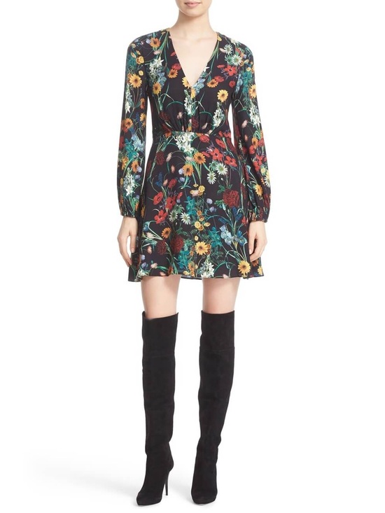 Alice + Olivia Dresses & Skirts - Alice + Olivia Cary Black 70s Dark Floral Print Long Sleeve Mini Dress Size 2